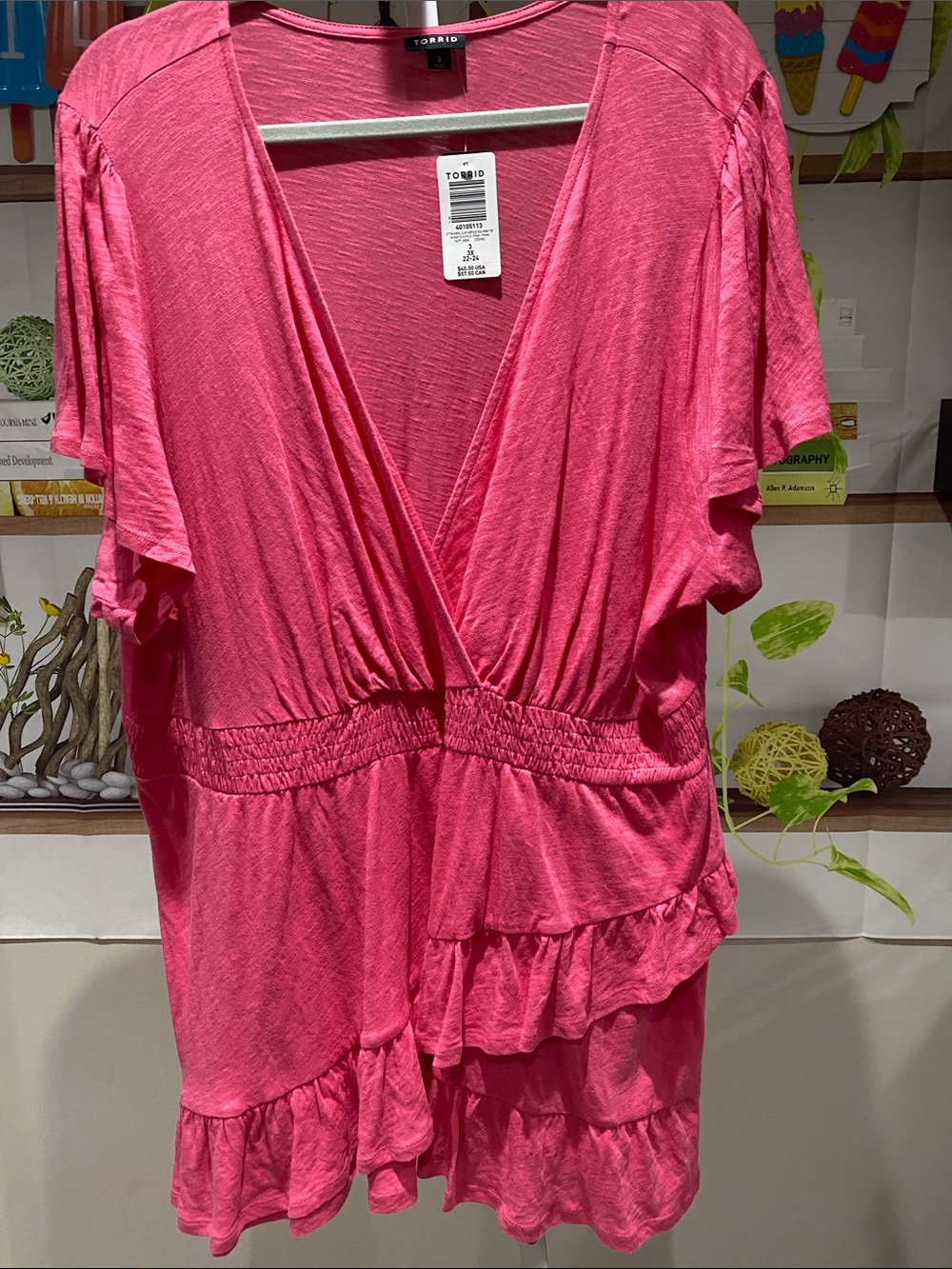 torrid Hot Pink Ruffle Wrap-Style Top